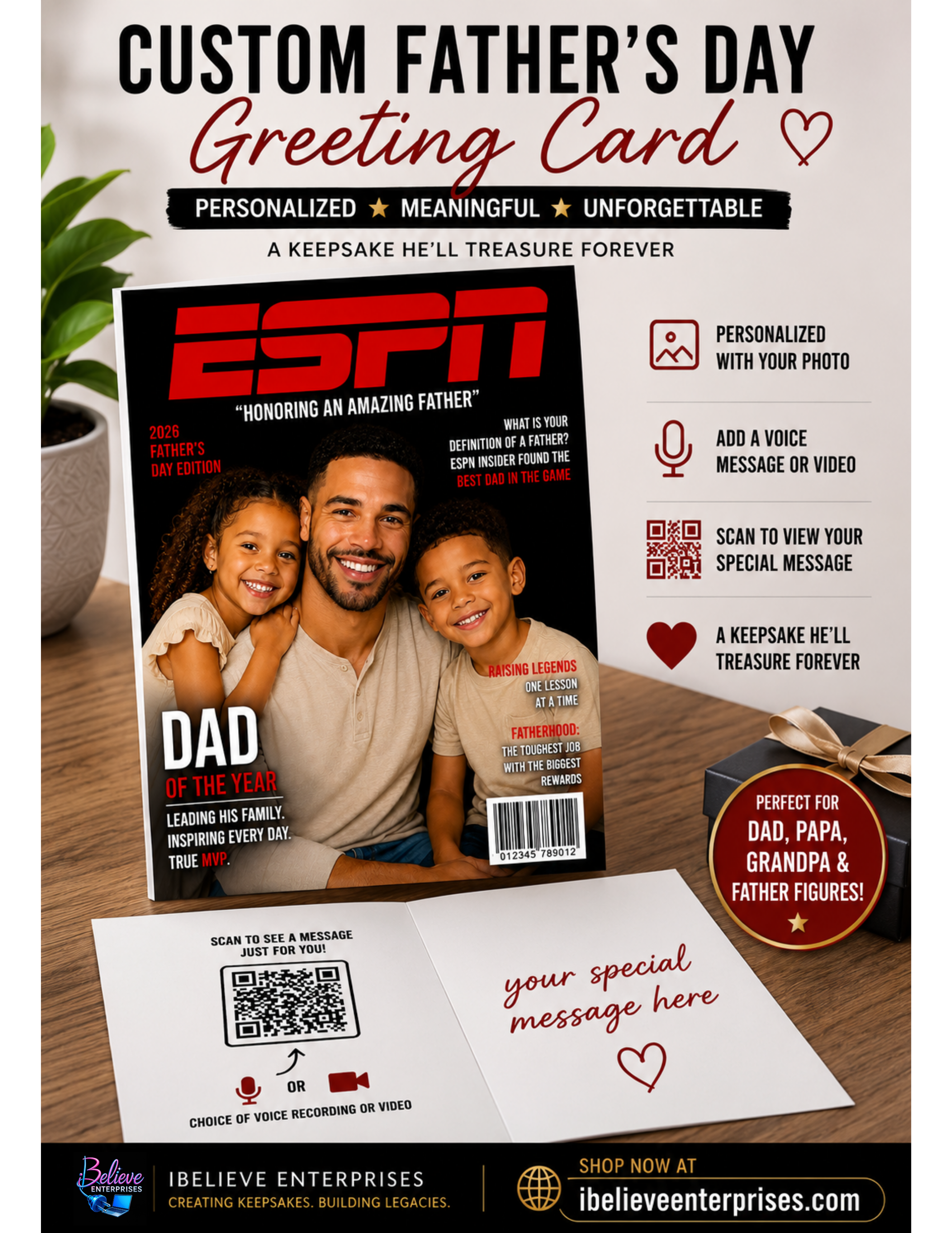 Custom Father’s Day Magazine Cover Greeting Card with QR Code | Personalized Dad Gift | Voice Message or Video Card