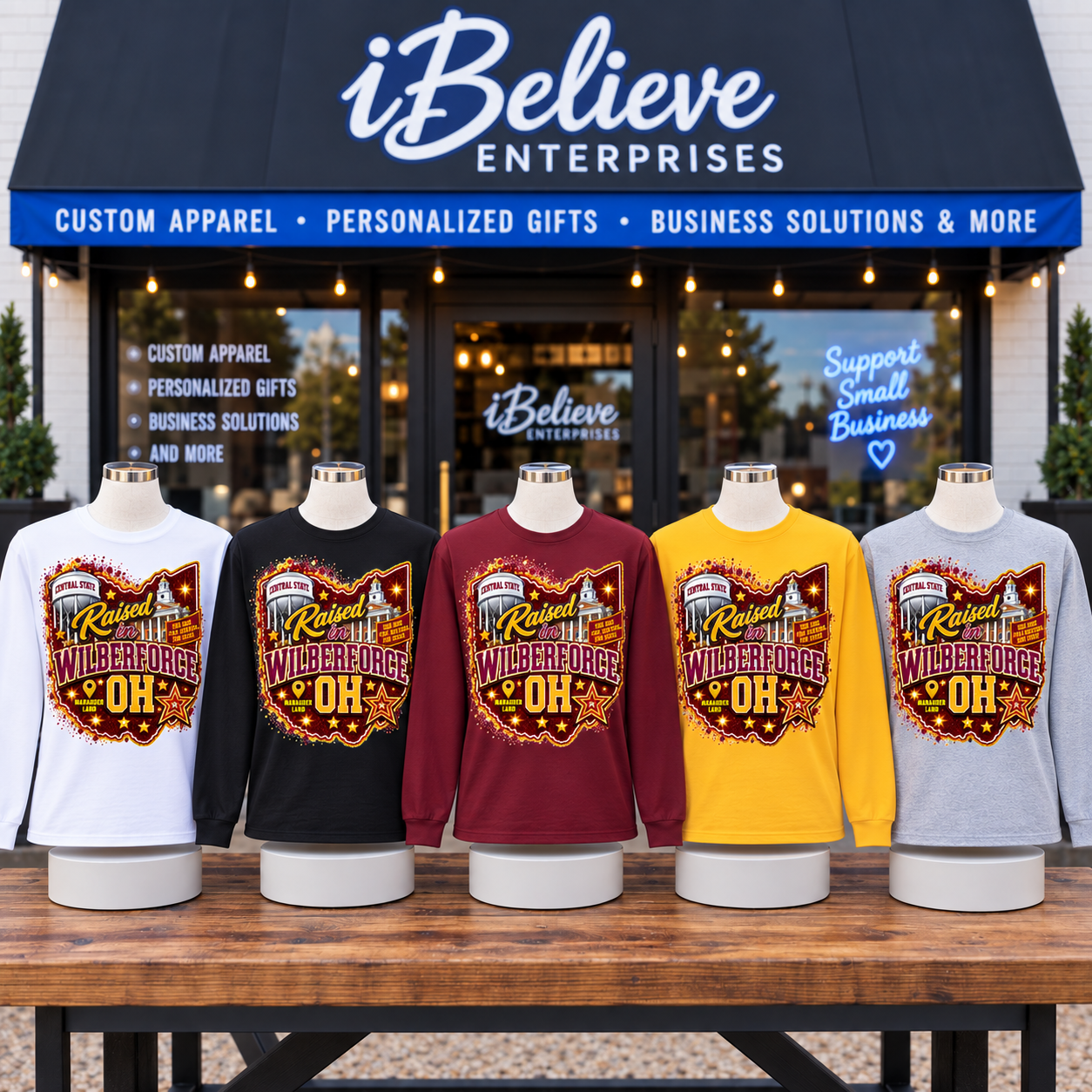 Raised in Wilberforce, OH Long Sleeve Tee — Glitter